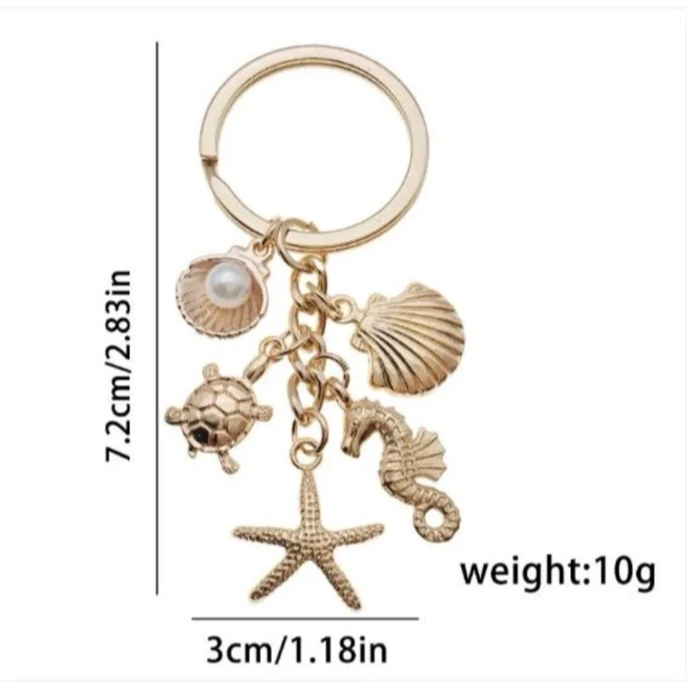 Coastal Gold Plated Ocean Bag Charm Starfish Seahorse Turtle Enamel Keychain NIP